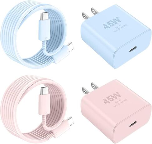 Samsung 45W USB-C Super Fast Charging Cord Cable Type C Wall Charger Android Phone Charger Block for Samsung Galaxy S23 Ultra/S23/S23+/S22/S22 Ultra/S22+/Note 10/20/S20/S21, Galaxy Tab S7+/S8+,2Pack in Kuwait