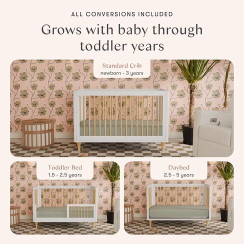 سرير أطفال babyletto Lolly 3 في 1 قابل للتحويل - سرير أطفال قابل للتحويل معتمد من GREENGUARD Gold إلى سرير طفل صغير وسرير نهاري - سرير أطفال خشبي مع 4 مراتب قابلة للتعديل - سهل التجميع - خشب الجوز الطبيعي in Kuwait