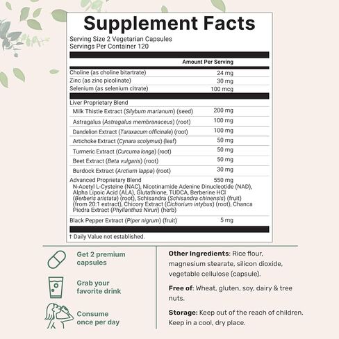 Liver Detox, 480 Veggie Capsules | 20-in-1 Advanced Complex + Milk Thistle, Dandelion, NAD, NAC, ALA, TUDCA, Glutathione, Artichoke, Turmeric, & Astragalus | Liver Cleanse & Repair Supplement in Saudi Arabia