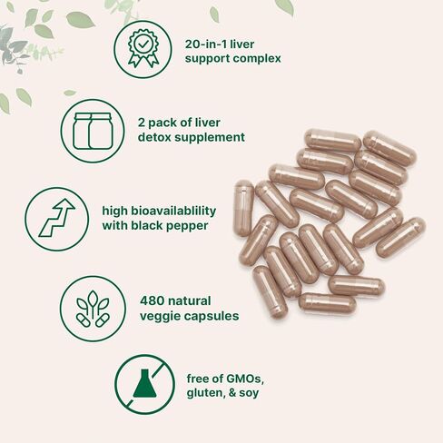 Liver Detox, 480 Veggie Capsules | 20-in-1 Advanced Complex + Milk Thistle, Dandelion, NAD, NAC, ALA, TUDCA, Glutathione, Artichoke, Turmeric, & Astragalus | Liver Cleanse & Repair Supplement in Saudi Arabia