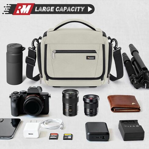 حقيبة كاميرا RAINSMORE، حافظة كاميرا SLR/DSLR/بدون مرآة مع حامل ثلاثي القوائم مقسم وحقيبة كتف مقاومة للماء وحقائب كاميرا حول الجسم للمصورين مع غطاء مطر لكاميرات Canon/Sony/Nikon/Fuji، أسود in Kuwait