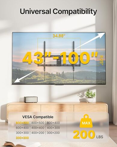 حامل حائط تلفزيون ثابت عالي التحمل من monTEK لأجهزة تلفزيون مقاس 43-100 بوصة يصل وزنها إلى 200 رطل، دعامة تثبيت على الحائط منخفضة الحجم مقاس 1.2 بوصة، الحد الأقصى VESA 800 × 600 مم، يناسب مسامير خشبية مقاس 16 بوصة/18 بوصة/24 بوصة، تصميم آمن موفر للمساحة in Kuwait