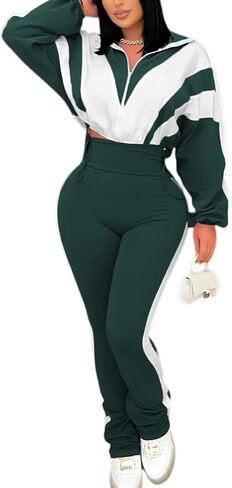 REMELON WOMENS 2 قطعة من التعرقات اللون كتلة طويلة الأكمام السوستة الزرقاء سراويل سروال LEGGING in Kuwait