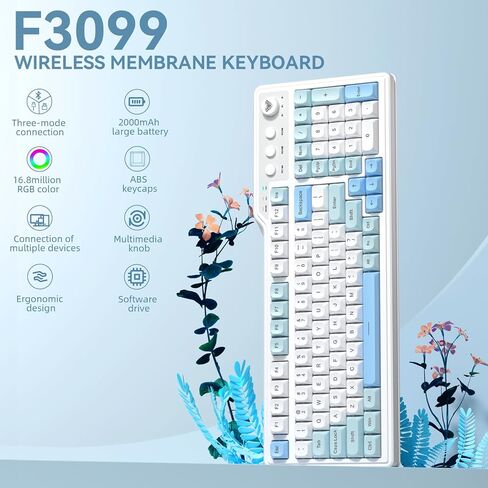 Aula F3099 Wireless Keyboard with Media Knob, Tri-Mode BT5.0/2.4GHz/USB-C Cute Creamy Keyboard with Number Pad, RGB Backlit Gaming Keyboard, Quiet Typing Pink Computer Keyboards for Office Laptop/PC in Saudi Arabia
