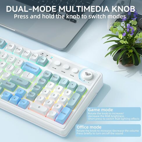 Aula F3099 Wireless Keyboard with Media Knob, Tri-Mode BT5.0/2.4GHz/USB-C Cute Creamy Keyboard with Number Pad, RGB Backlit Gaming Keyboard, Quiet Typing Pink Computer Keyboards for Office Laptop/PC in Saudi Arabia