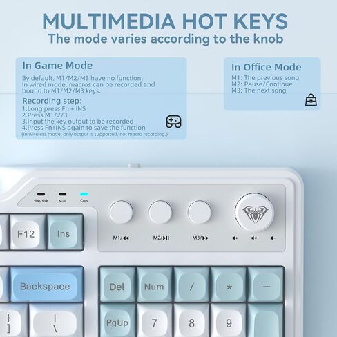Aula F3099 Wireless Keyboard with Media Knob, Tri-Mode BT5.0/2.4GHz/USB-C Cute Creamy Keyboard with Number Pad, RGB Backlit Gaming Keyboard, Quiet Typing Pink Computer Keyboards for Office Laptop/PC in Saudi Arabia