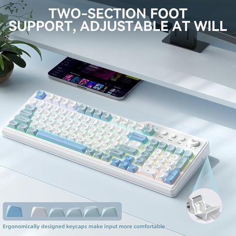 Aula F3099 Wireless Keyboard with Media Knob, Tri-Mode BT5.0/2.4GHz/USB-C Cute Creamy Keyboard with Number Pad, RGB Backlit Gaming Keyboard, Quiet Typing Pink Computer Keyboards for Office Laptop/PC in Saudi Arabia