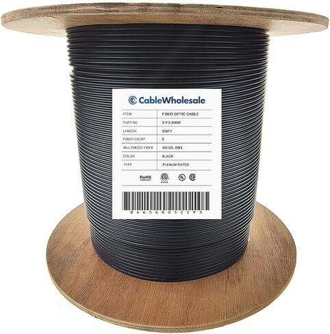 CableWholesale 500ft Armored Plenum 6-Strand OM3 كابل ألياف بصرية متعدد الأوضاع، ألياف بصرية كورنينج، داخلي/خارجي in Saudi Arabia