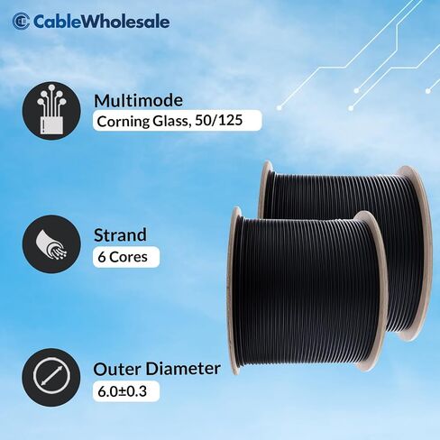 CableWholesale 500ft Armored Plenum 6-Strand OM3 كابل ألياف بصرية متعدد الأوضاع، ألياف بصرية كورنينج، داخلي/خارجي in Saudi Arabia