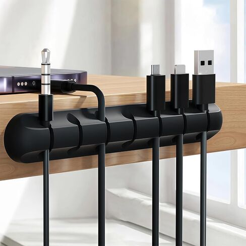 7-Slot Cable Management Clip (1 Pack, Black) - Adhesive Cord Organizer Holder for Desk, Car, Home Office, USB/Charger Cables Wire Management in Saudi Arabia