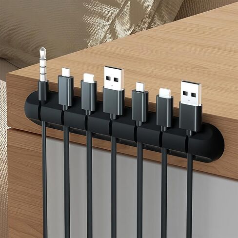 7-Slot Cable Management Clip (1 Pack, Black) - Adhesive Cord Organizer Holder for Desk, Car, Home Office, USB/Charger Cables Wire Management in Saudi Arabia