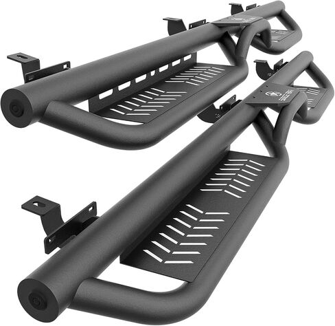 Running Boards Compatible with 2018-2025 Jeep Wrangler JL JLU Unlimited 4 Doors, Two Stairs Design Side Steps Heavy-Duty Steel Nerf Bars Bolt-on Step Plates Rock Sliders Rail, Black in Saudi Arabia