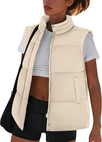 Zeagoo Puffer Vest Women Stand Collar Sleeveless Fall Jackets Zip Up Puffy Outerwear Quilted Gilet Winter Pocket Outfits in Saudi Arabia