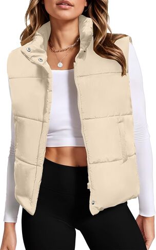 Zeagoo Puffer Vest Women Stand Collar Sleeveless Fall Jackets Zip Up Puffy Outerwear Quilted Gilet Winter Pocket Outfits in Saudi Arabia