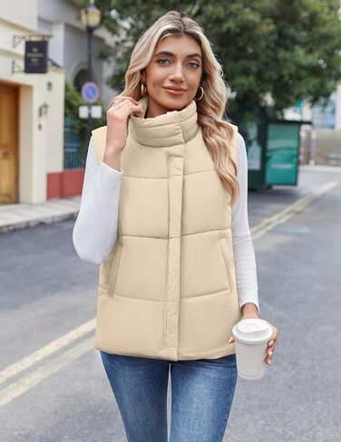 Zeagoo Puffer Vest Women Stand Collar Sleeveless Fall Jackets Zip Up Puffy Outerwear Quilted Gilet Winter Pocket Outfits in Saudi Arabia
