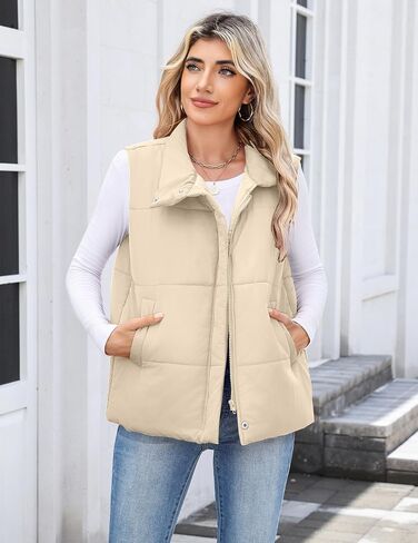 Zeagoo Puffer Vest Women Stand Collar Sleeveless Fall Jackets Zip Up Puffy Outerwear Quilted Gilet Winter Pocket Outfits in Saudi Arabia
