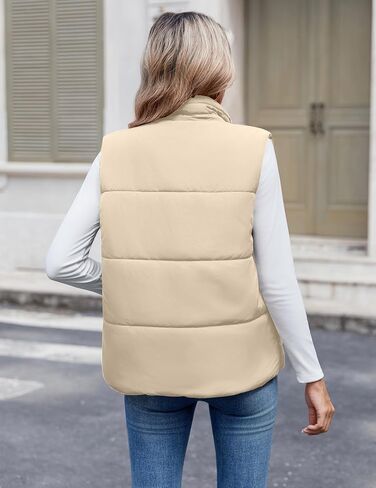 Zeagoo Puffer Vest Women Stand Collar Sleeveless Fall Jackets Zip Up Puffy Outerwear Quilted Gilet Winter Pocket Outfits in Saudi Arabia