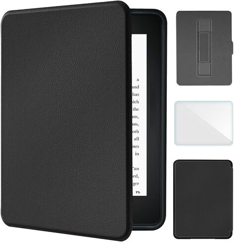Case for 7" Kindle Paperwhite 12th Generation (2024) and Kindle Colorsoft Signature Edition,Includes a Screen Protector,Hand Strap Cover,Soft TPU Back,Light Shell with Auto Wake/Sleep,Black in Saudi Arabia