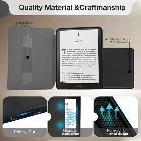 Case for 7" Kindle Paperwhite 12th Generation (2024) and Kindle Colorsoft Signature Edition,Includes a Screen Protector,Hand Strap Cover,Soft TPU Back,Light Shell with Auto Wake/Sleep,Black in Saudi Arabia