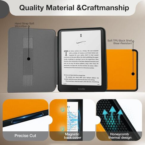 حافظة لجهاز Kindle Paperwhite الجيل الثاني عشر (2024) وKindle Colorsoft Signature Edition مقاس 7 بوصات، تتضمن واقي شاشة، وغطاء حزام اليد، وظهر ناعم من مادة TPU، وغطاء خفيف مع تنبيه/غفو تلقائي، أسود in Saudi Arabia