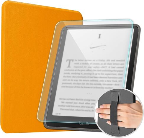 حافظة لجهاز Kindle Paperwhite الجيل الثاني عشر (2024) وKindle Colorsoft Signature Edition مقاس 7 بوصات، تتضمن واقي شاشة، وغطاء حزام اليد، وظهر ناعم من مادة TPU، وغطاء خفيف مع تنبيه/غفو تلقائي، أسود in Saudi Arabia