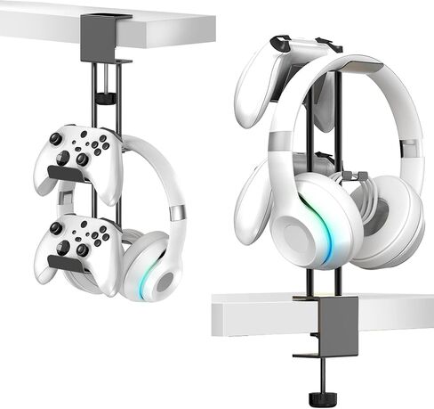 Headphone Stand with Controller Holder, Aluminum Under Desk Clamp Headset and Controller Stand - 2 in 1 Headphone Hanger for Desktop PC Gaming Accessories Organizer with PS5 Xbox Series S in Saudi Arabia