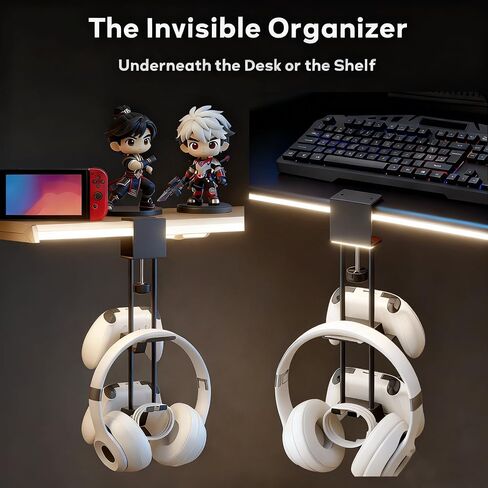 Headphone Stand with Controller Holder, Aluminum Under Desk Clamp Headset and Controller Stand - 2 in 1 Headphone Hanger for Desktop PC Gaming Accessories Organizer with PS5 Xbox Series S in Saudi Arabia