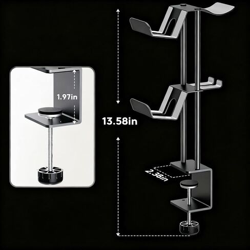 Headphone Stand with Controller Holder, Aluminum Under Desk Clamp Headset and Controller Stand - 2 in 1 Headphone Hanger for Desktop PC Gaming Accessories Organizer with PS5 Xbox Series S in Saudi Arabia