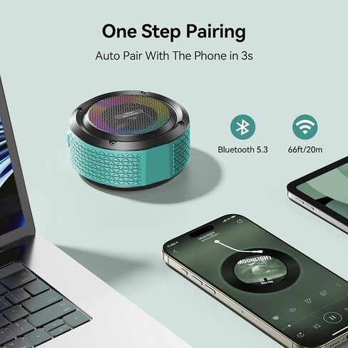 Shower Speaker, Certified IPX7 Waterproof,Portable Bluetooth Speaker with Suction Cup,Hook,Light, Stocking Stuffers, Premium Mini Outdoor Wireless Speaker, Ideal Gift for Christmas (Blue) in Kuwait