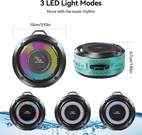 Shower Speaker, Certified IPX7 Waterproof,Portable Bluetooth Speaker with Suction Cup,Hook,Light, Stocking Stuffers, Premium Mini Outdoor Wireless Speaker, Ideal Gift for Christmas (Blue) in Kuwait