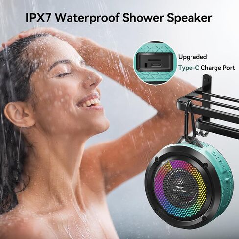 Shower Speaker, Certified IPX7 Waterproof,Portable Bluetooth Speaker with Suction Cup,Hook,Light, Stocking Stuffers, Premium Mini Outdoor Wireless Speaker, Ideal Gift for Christmas (Blue) in Kuwait