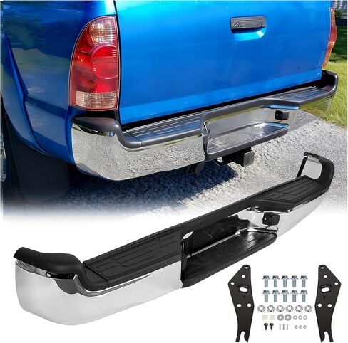 KUAFU Rear Bumper Compatible With 2005-2015 Toyota Tacoma TO1103113 Bumper Assembly W/Pads Brackets and License Plate Lights Steel Chrome in Saudi Arabia