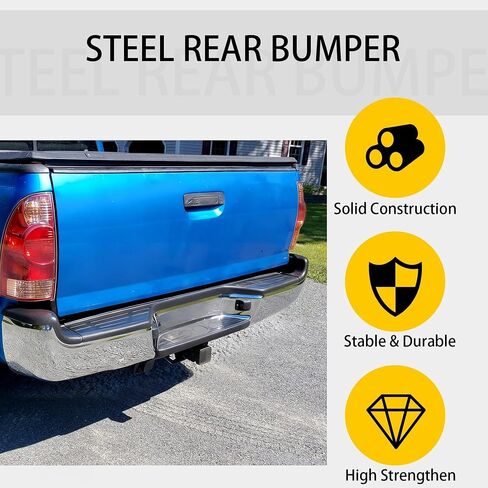 KUAFU Rear Bumper Compatible With 2005-2015 Toyota Tacoma TO1103113 Bumper Assembly W/Pads Brackets and License Plate Lights Steel Chrome in Saudi Arabia