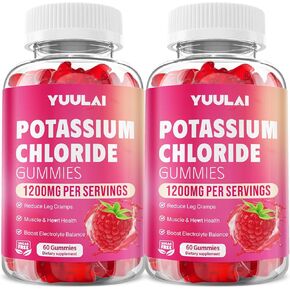غموض البوتاسيوم ، كلوريد البوتاسيوم غاموزات 1200 ملغ للبالغين ، مكملات البوتاسيوم الخالية من السكر تدعم تشنجات الساق وتوازن الإلكتروليت ، نكهة التوت ، 60 عدد in Kuwait