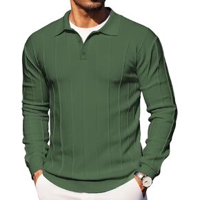 lexiart Mens Knit Polo Shirts Long Sleeve Casual Business Collared Ribbed Textured Golf Activewear Polo Shirts in Saudi Arabia