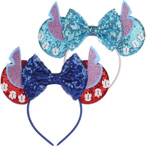 Stitch Ears,Blue Stitch Mouse Ears Headbands with Bow for Boys, Stitch costume accessories for Halloween Birthday Party Travel in Saudi Arabia