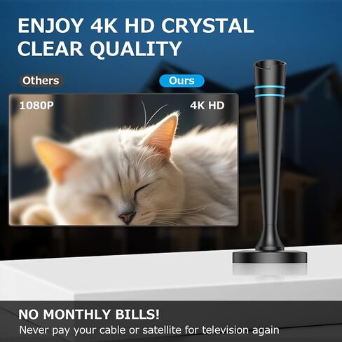 TV Antenna for Smart TV Antenna Indoor for Local Channels, Digital Antenna with Magnetic Base, Long Range Reception with Amplifier Signal Booster, 360° Strong Reception, Supports 4K 1080p HD in Saudi Arabia