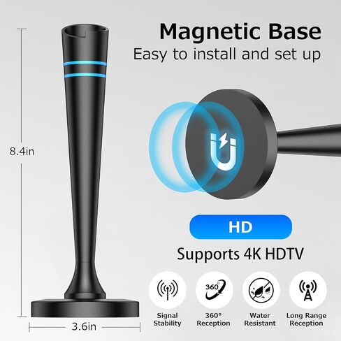 TV Antenna for Smart TV Antenna Indoor for Local Channels, Digital Antenna with Magnetic Base, Long Range Reception with Amplifier Signal Booster, 360° Strong Reception, Supports 4K 1080p HD in Saudi Arabia