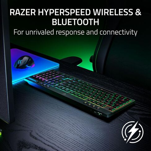 لوحة مفاتيح الألعاب اللاسلكية Razer BlackWidow V4 Low Profile HyperSpeed: مفاتيح ميكانيكية برتقالية - 2.4 جيجا هرتز لاسلكية وبلوتوث - أسطوانة متعددة الوظائف - 11 زر تحكم - عمر بطارية طويل in Saudi Arabia