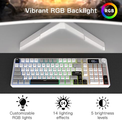 Wireless Gaming Keyboard with Smart Display & Knob Control, Tri-Mode BT5.0/2.4GHz/Type C RGB Backlit Computer Keyboards with Number Pad, 26-Key Rollover, Compatible for Windows, Mac in Saudi Arabia