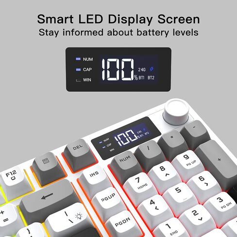 Wireless Gaming Keyboard with Smart Display & Knob Control, Tri-Mode BT5.0/2.4GHz/Type C RGB Backlit Computer Keyboards with Number Pad, 26-Key Rollover, Compatible for Windows, Mac in Saudi Arabia