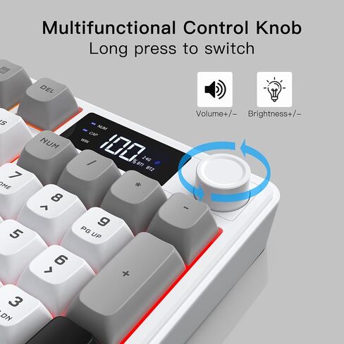 Wireless Gaming Keyboard with Smart Display & Knob Control, Tri-Mode BT5.0/2.4GHz/Type C RGB Backlit Computer Keyboards with Number Pad, 26-Key Rollover, Compatible for Windows, Mac in Saudi Arabia