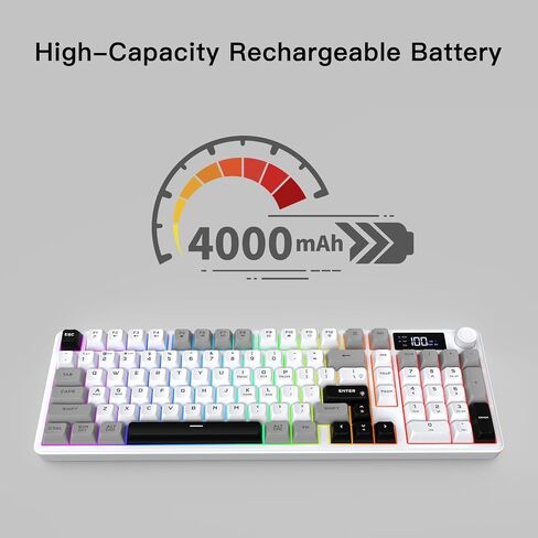 Wireless Gaming Keyboard with Smart Display & Knob Control, Tri-Mode BT5.0/2.4GHz/Type C RGB Backlit Computer Keyboards with Number Pad, 26-Key Rollover, Compatible for Windows, Mac in Saudi Arabia