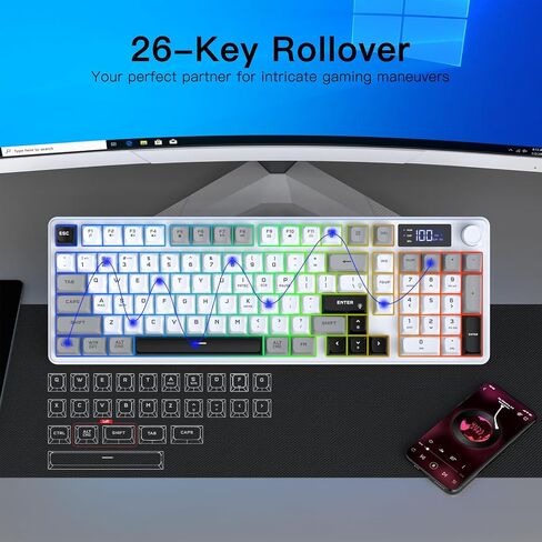 Wireless Gaming Keyboard with Smart Display & Knob Control, Tri-Mode BT5.0/2.4GHz/Type C RGB Backlit Computer Keyboards with Number Pad, 26-Key Rollover, Compatible for Windows, Mac in Saudi Arabia
