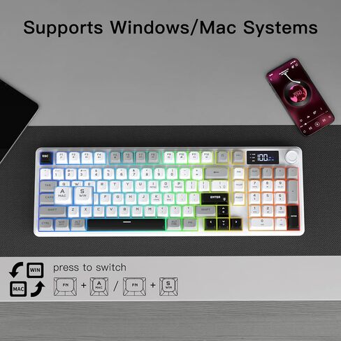 Wireless Gaming Keyboard with Smart Display & Knob Control, Tri-Mode BT5.0/2.4GHz/Type C RGB Backlit Computer Keyboards with Number Pad, 26-Key Rollover, Compatible for Windows, Mac in Saudi Arabia