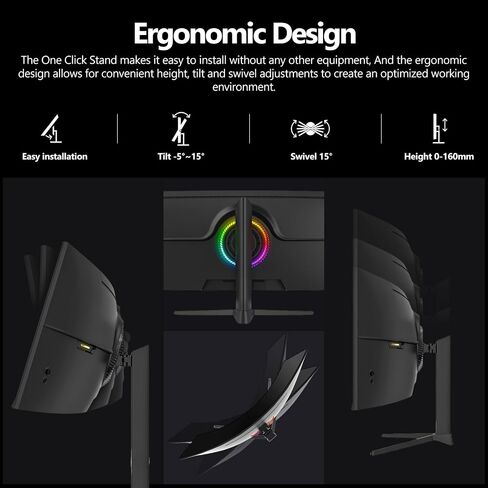 34 Inch Ultrawide Curved Gaming Monitor, 1500R PC Screen 165hz UWQHD 3440x1440, Curved Computer Screen with FreeSync,Support Wallmount 75x75mm in Saudi Arabia