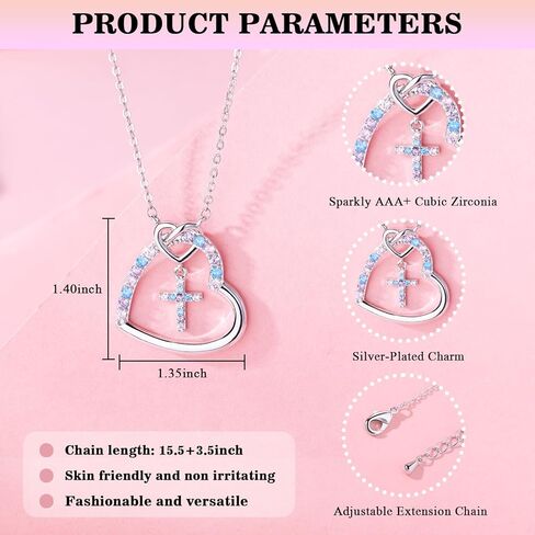 قلادة القلب الصليب للفتيات المراهقات ، الذهب 14k مطلي بحجارة تشيكوسلوب مالي in Kuwait