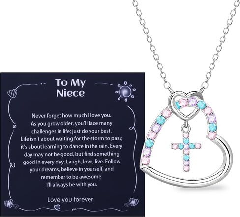 قلادة القلب الصليب للفتيات المراهقات ، الذهب 14k مطلي بحجارة تشيكوسلوب مالي in Kuwait