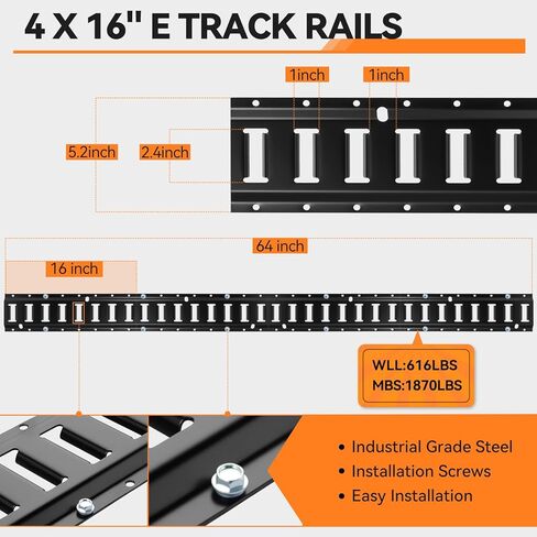 elechomes e track tie-down kit ： 88 pcs set etrack kit 6 rails ، 2 straps straps ، 6 soffs rope tie ، 6 o r ring anchors ، 6 j-hooks ، اثنين in Kuwait