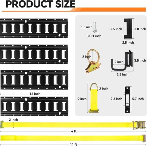 elechomes e track tie-down kit ： 88 pcs set etrack kit 6 rails ، 2 straps straps ، 6 soffs rope tie ، 6 o r ring anchors ، 6 j-hooks ، اثنين in Kuwait